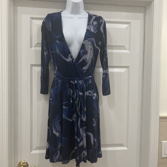 SOMA Dress Size Small Blue Soft Jersey Deep V-Neck With Tie Soft - Picture 1 of 5